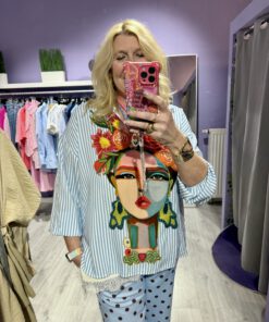 Frieda Kahlo Bluse blau/weiß gestreift