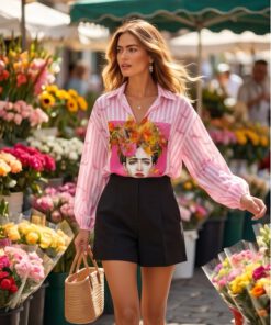 Streifenbluse Frieda Kahlo Print