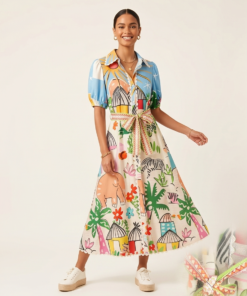 Langes Hemdblusekleid mit Druck