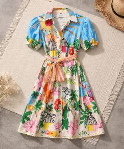 Langes Hemdblusekleid mit Druck