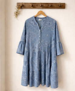 Knielanges Baumwollkleid mit Paisleyprint & Seitentaschen (Onesize bis Gr. 44)